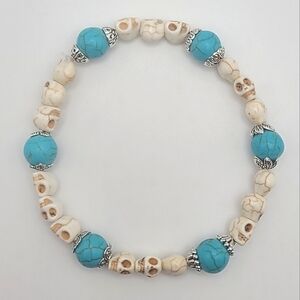 Handcrafted Skulls & Genuine Turquoise Stretchy Fashion Bracelet